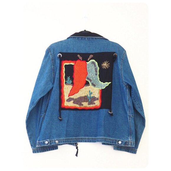 Vintage Jackets & Blazers - Vintage Ultimate Hand Beaded Chili Denim Jacket sz M